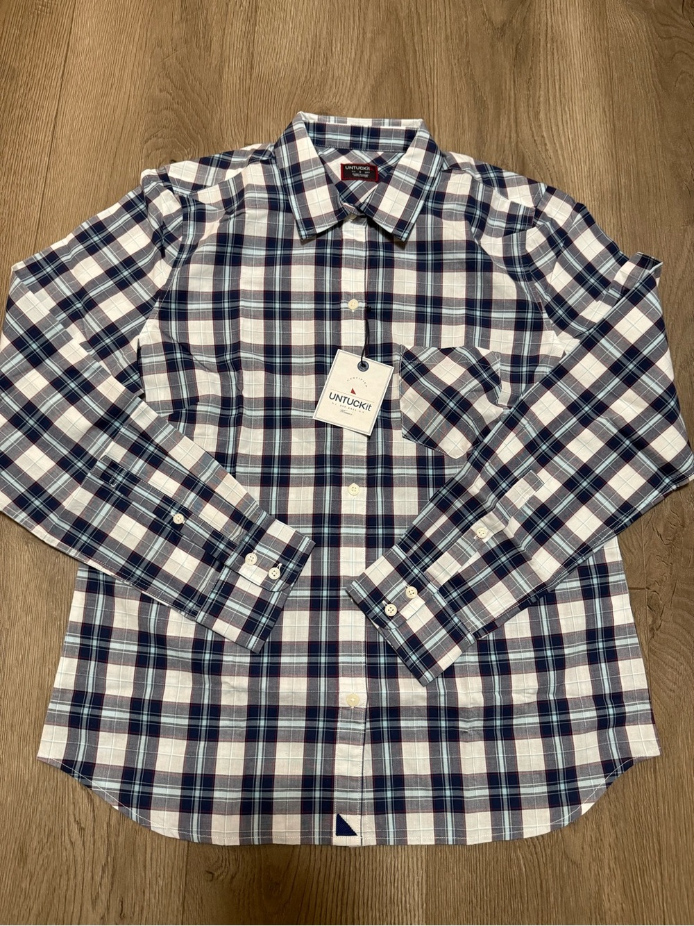 NWT UNTUCKit Sorbo Plaid Button Down Shirt Size 6 Blue White Cotton